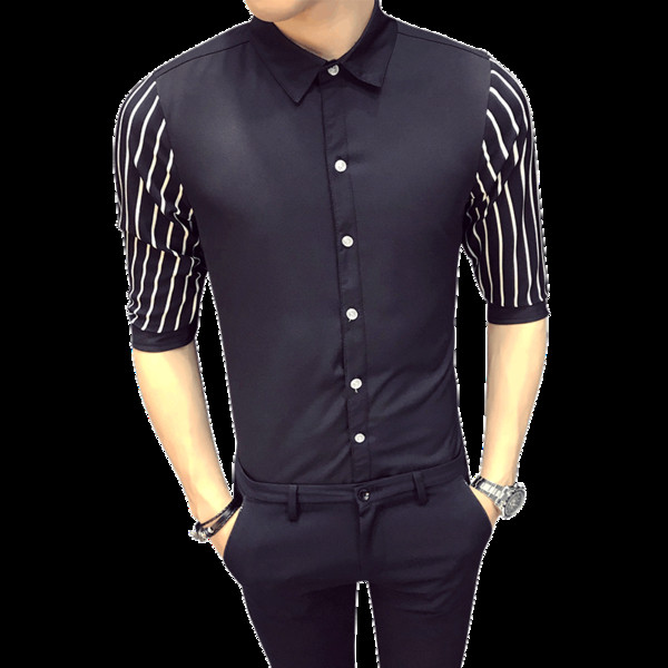 Cămașă bărbătească cu mâneci interesante și guler înalt în două culori