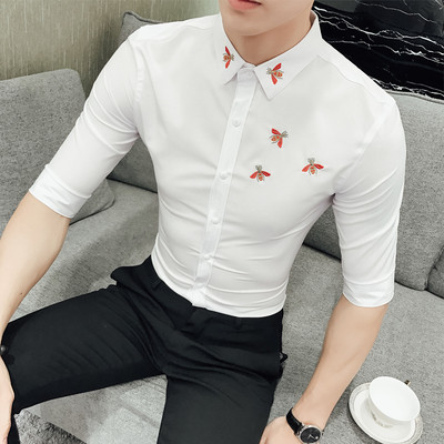 Μοντέρνο πουκάμισο ανδρών με κεντήματα και μανίκια 3/4 - Λεπτό μοντέλο