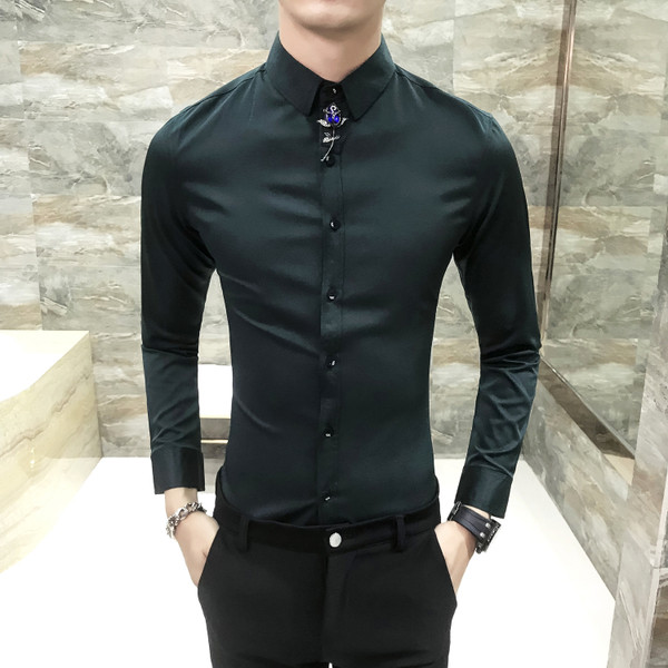 Cămașă bărbătească uni din satin cu mâneci lungi, în mai multe culori