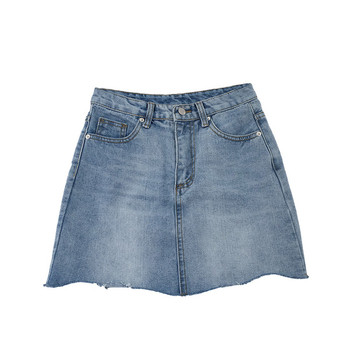 Fusta eleganta din denim de culoare deschisa
