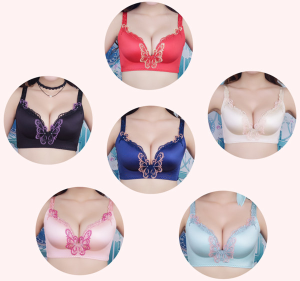 Sutien de damă cu efect de ridicare și broderie fluture în șase culori