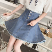 Модерна разкроена дънкова пола с висока талия