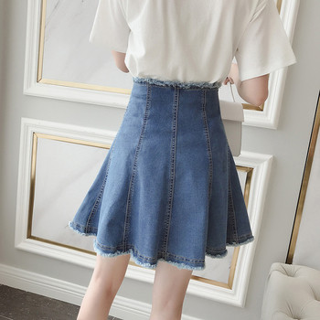 Модерна разкроена дънкова пола с висока талия