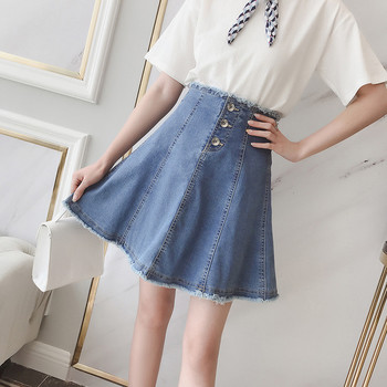 Модерна разкроена дънкова пола с висока талия