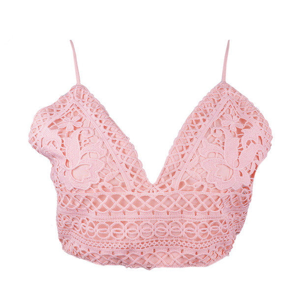 Top de dama din dantela cu captuseala alba si roz