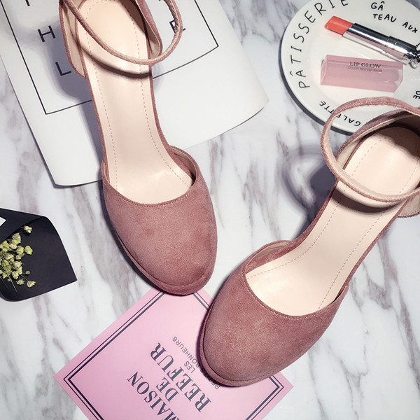 Sandale de dama din piele intoarsa cu toc gros in mai multe culori