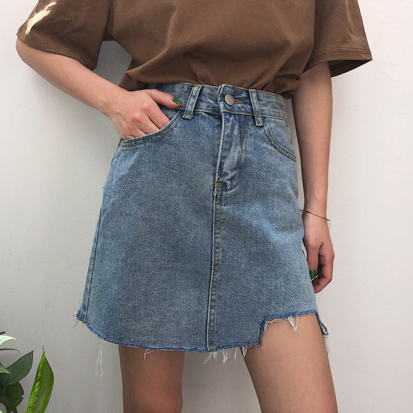 Fusta de dama din denim cu talie inalta in doua culori