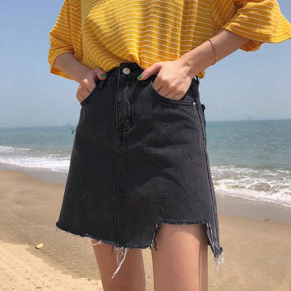 Fusta de dama din denim cu talie inalta in doua culori