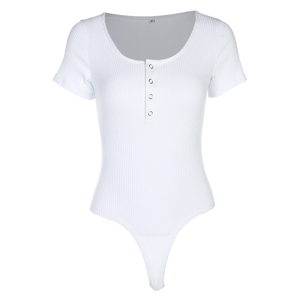 Дамско боди в черен и бял цвят с къс ръкав и О-образно деколте с копчета