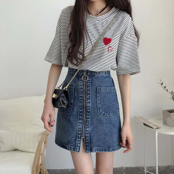 Fusta modernă din denim cu fermoar cu talie înaltă