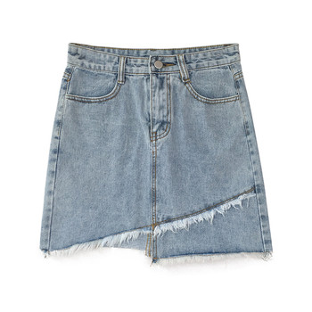 Fusta denim asimetrica de culoare deschisa