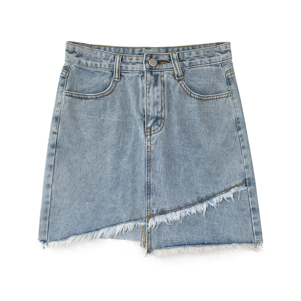 Fusta denim asimetrica de culoare deschisa