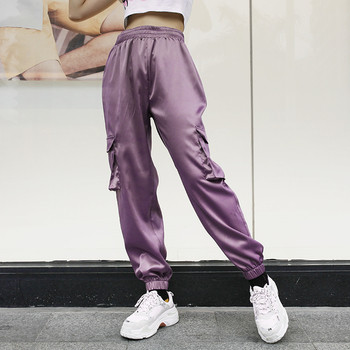 Дамски анцуг с висока еластична талия и странични джобове в светъл цвят