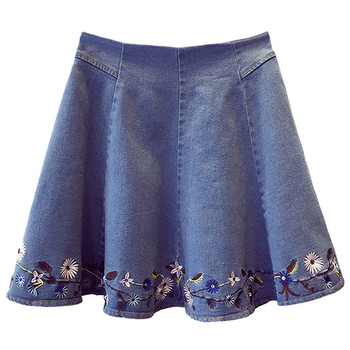 Γυναικεία φούστα denim με floral μοτίβα