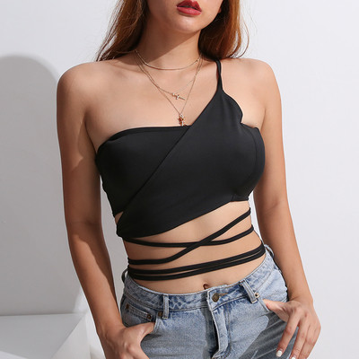 Top de dama de culoare neagra cu cravate incrucisate