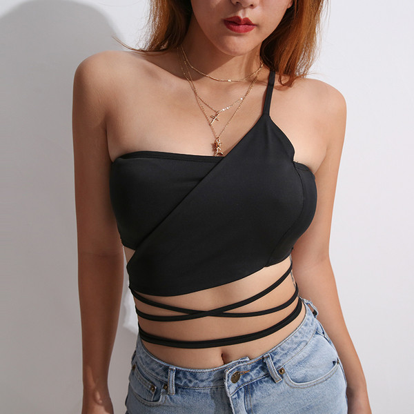 Top de dama de culoare neagra cu cravate incrucisate