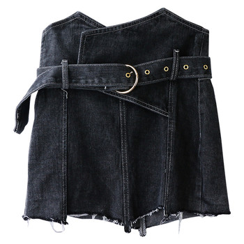 Fusta modernă din denim cu centură