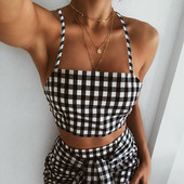 Top de damă în carouri cu spatele deschis