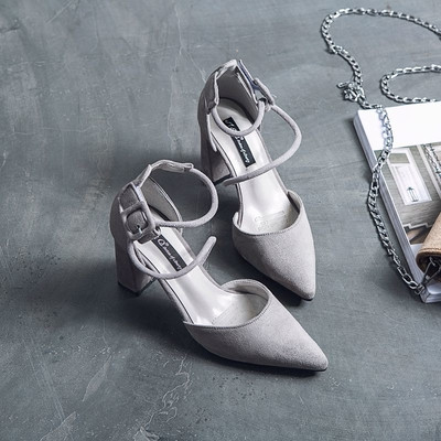 Велурени дамски сандали заострен модел  с връзки в няколко цвята 