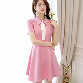 Απαλή φόρεμα κυρίες με 3/4 μανίκια και γραβάτες - 2 χρώματα