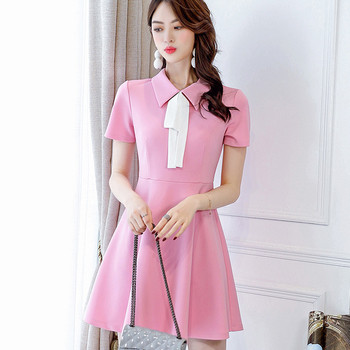 Απαλή φόρεμα κυρίες με 3/4 μανίκια και γραβάτες - 2 χρώματα