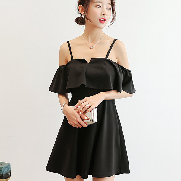 Rochie de dama cu bretele subtiri in 2 culori