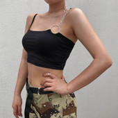 Női modern rövid felső, fekete színben, fém elemekkel