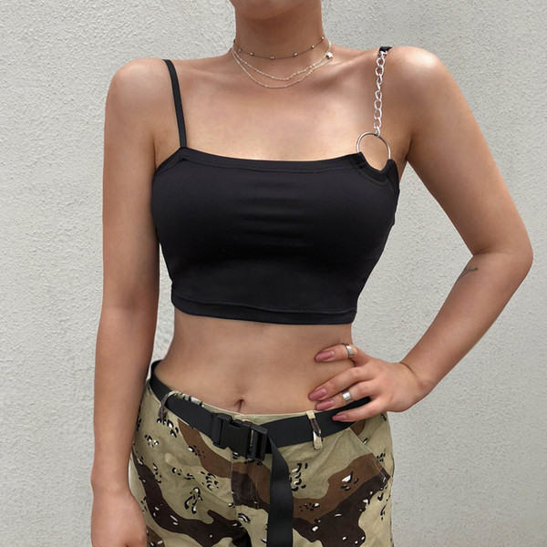 Női modern rövid felső, fekete színben, fém elemekkel