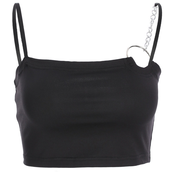 Női modern rövid felső, fekete színben, fém elemekkel