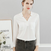 Καθαρό γυναικείο πουκάμισο με τσέπες και V-neckline - διάφορα χρώματα