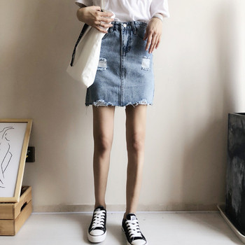 Γυναικεία φούστα denim σε δύο ψηλά χρώματα μέσης