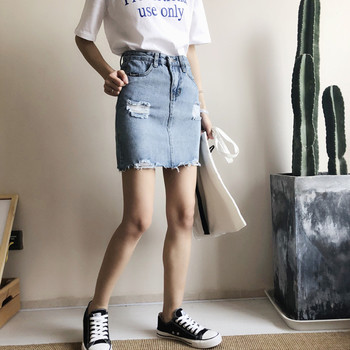 Γυναικεία φούστα denim σε δύο ψηλά χρώματα μέσης