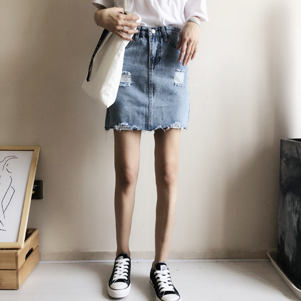 Γυναικεία φούστα denim σε δύο ψηλά χρώματα μέσης