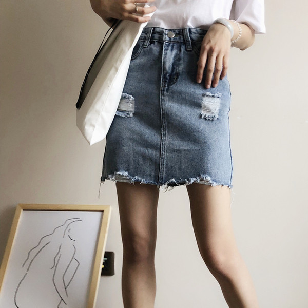 Γυναικεία φούστα denim σε δύο ψηλά χρώματα μέσης