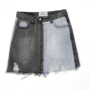 Fusta modernă din denim bicolor cu fermoar