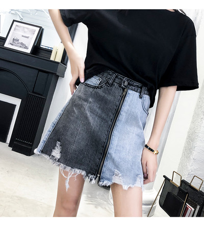 Fusta modernă din denim bicolor cu fermoar