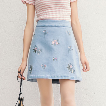 Γυναικεία φούστα denim με floral σχέδια σε δύο χρώματα