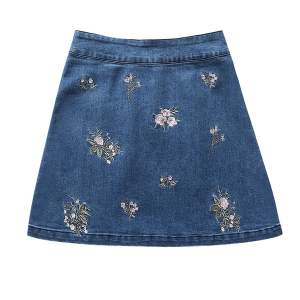 Γυναικεία φούστα denim με floral σχέδια σε δύο χρώματα