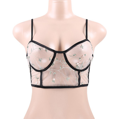 Top de dama din dantela de culoare deschisa cu broderie