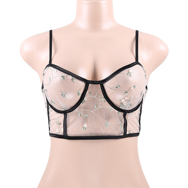 Top de dama din dantela de culoare deschisa cu broderie