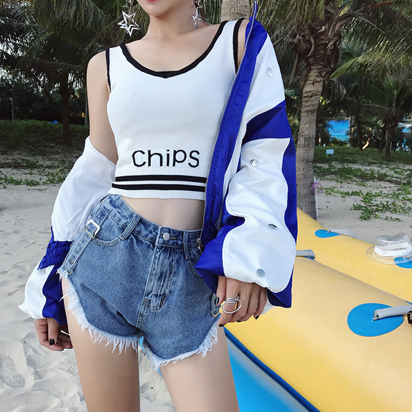 Дамски къс потник в три цвята с надпис