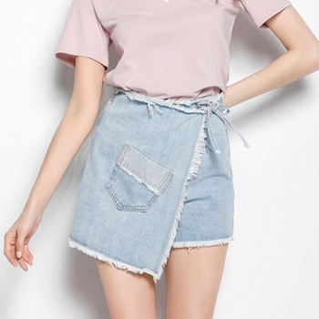 Γυναικεία ασύμμετρη φούστα denim με τσέπη