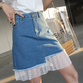 Дамска дънкова асиметрична пола с дантела