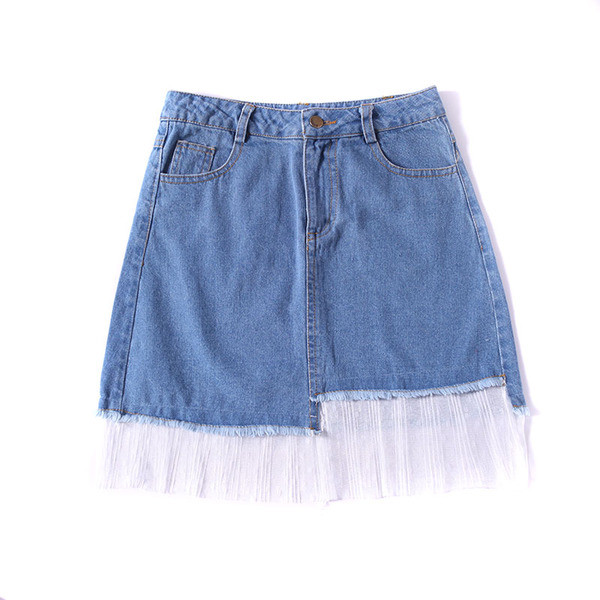 Дамска дънкова асиметрична пола с дантела