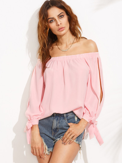 Bluză de damă cu umeri deschiși și mâneci lungi