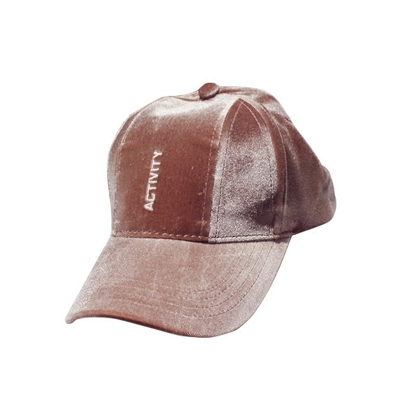 Pălărie de catifea pentru femei cu inscripție în roz și negru