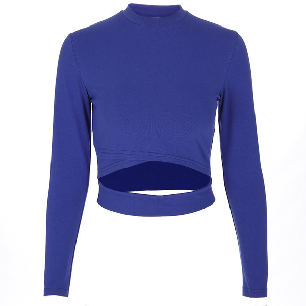 Bluză scurtă de damă cu mâneci lungi în albastru și negru