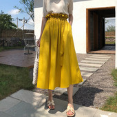 Fusta lunga de dama cu talie inalta de culoare galbena
