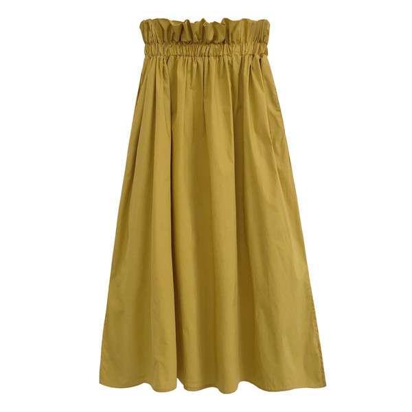 Fusta lunga de dama cu talie inalta de culoare galbena
