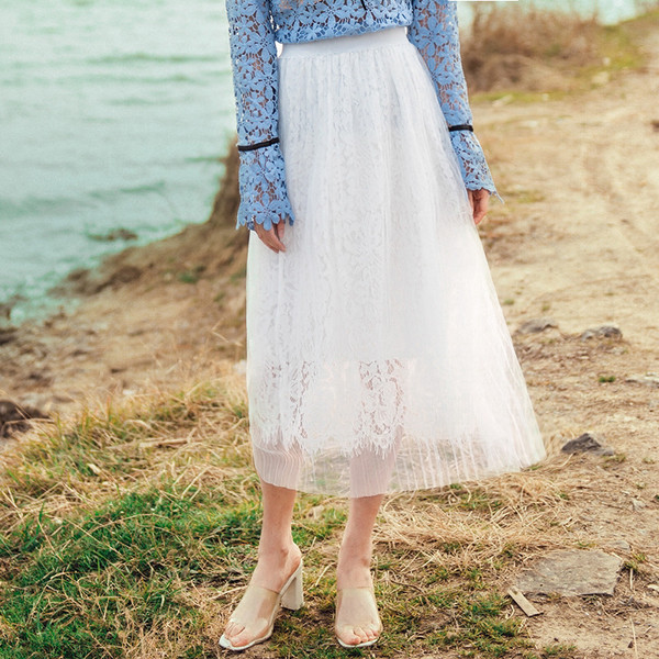 Κυρίες μακρύ φόρεμα δαντέλα λευκό